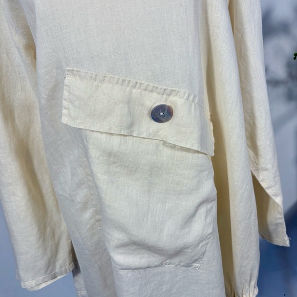 Match Point Linen Asymmetrical Pocket Tie Side Shirtdress Soft Yellow~XL 🧡 - Picture 3 of 12